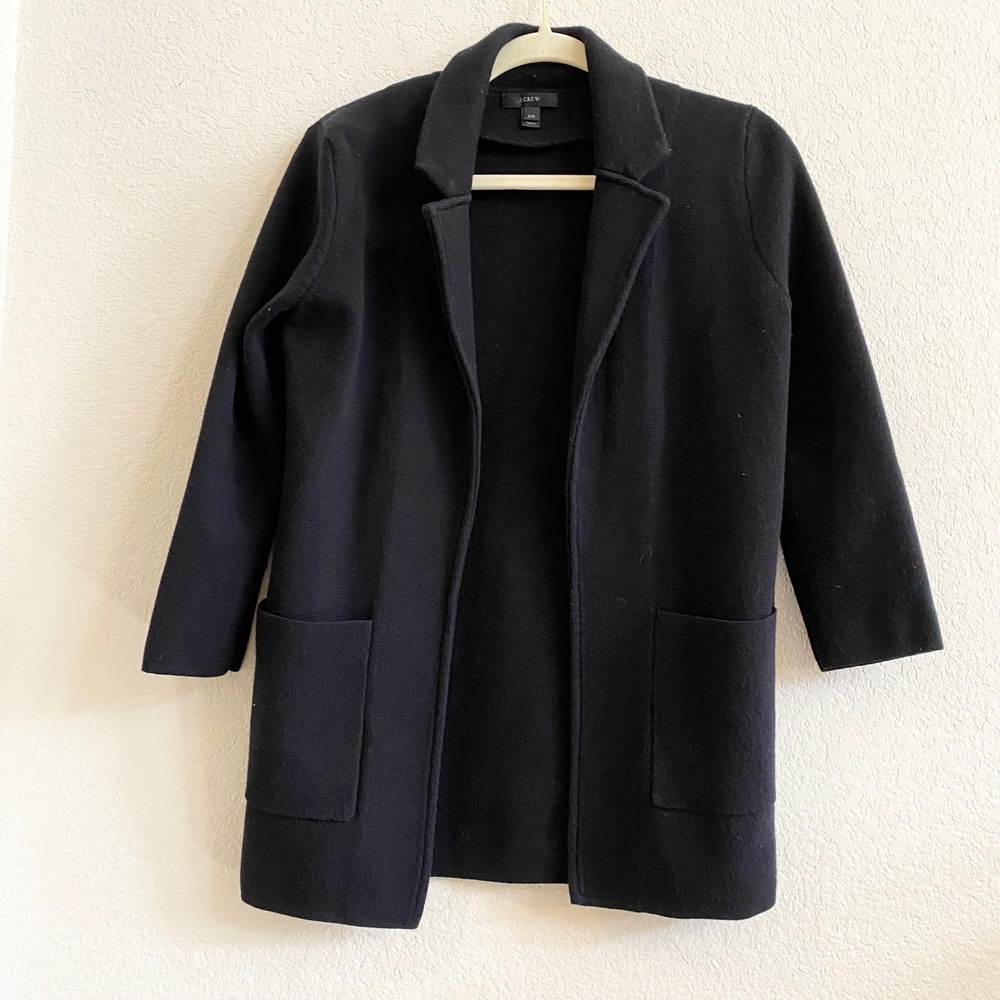 J Crew Black Knit Collar Open Front Cardigan Jacket Womens XXS